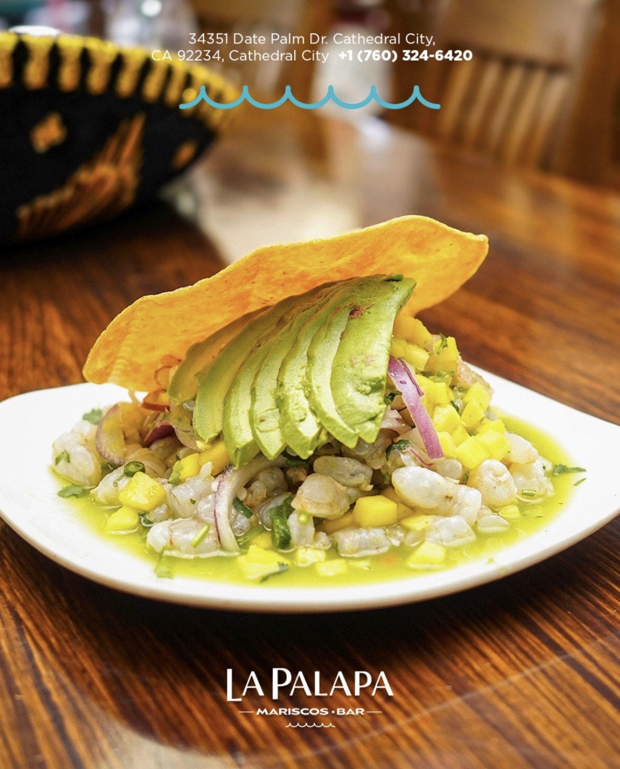 Tostada Tropical at La Palapa Mariscos Bar.